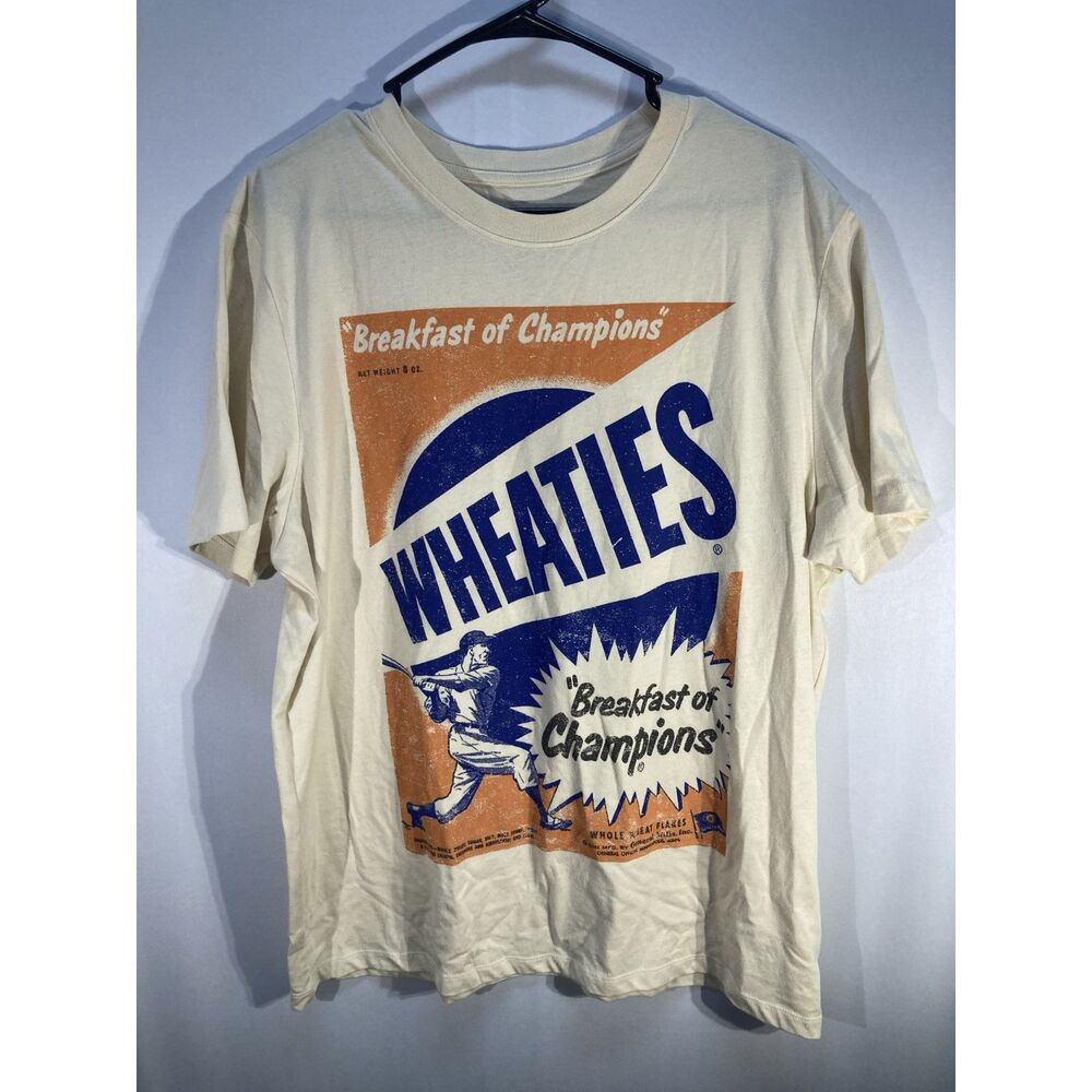 Wheaties Breakfast of Champions Graphic T-Shirt Vintage Box Cream Mens Large
